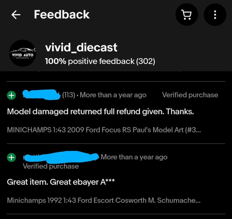 Positive eBay buyer review showing 5-star feedback — proof that the professional approach and quality standards worked